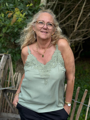 Cream Anna Top - Tea Green