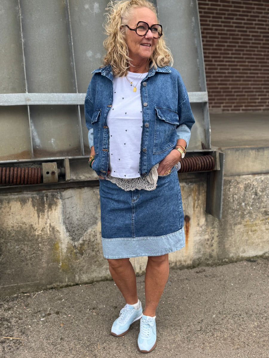 Black Colour Izzy Denim Jacket - Mid Blue