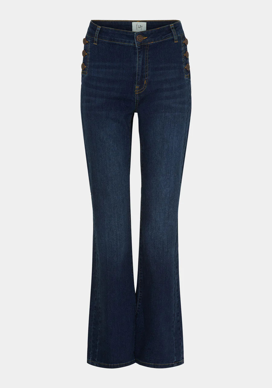 Isay Como Flare Button Jeans - Dark Denim | Isay | Køb online hos Moster D – Hurtig levering