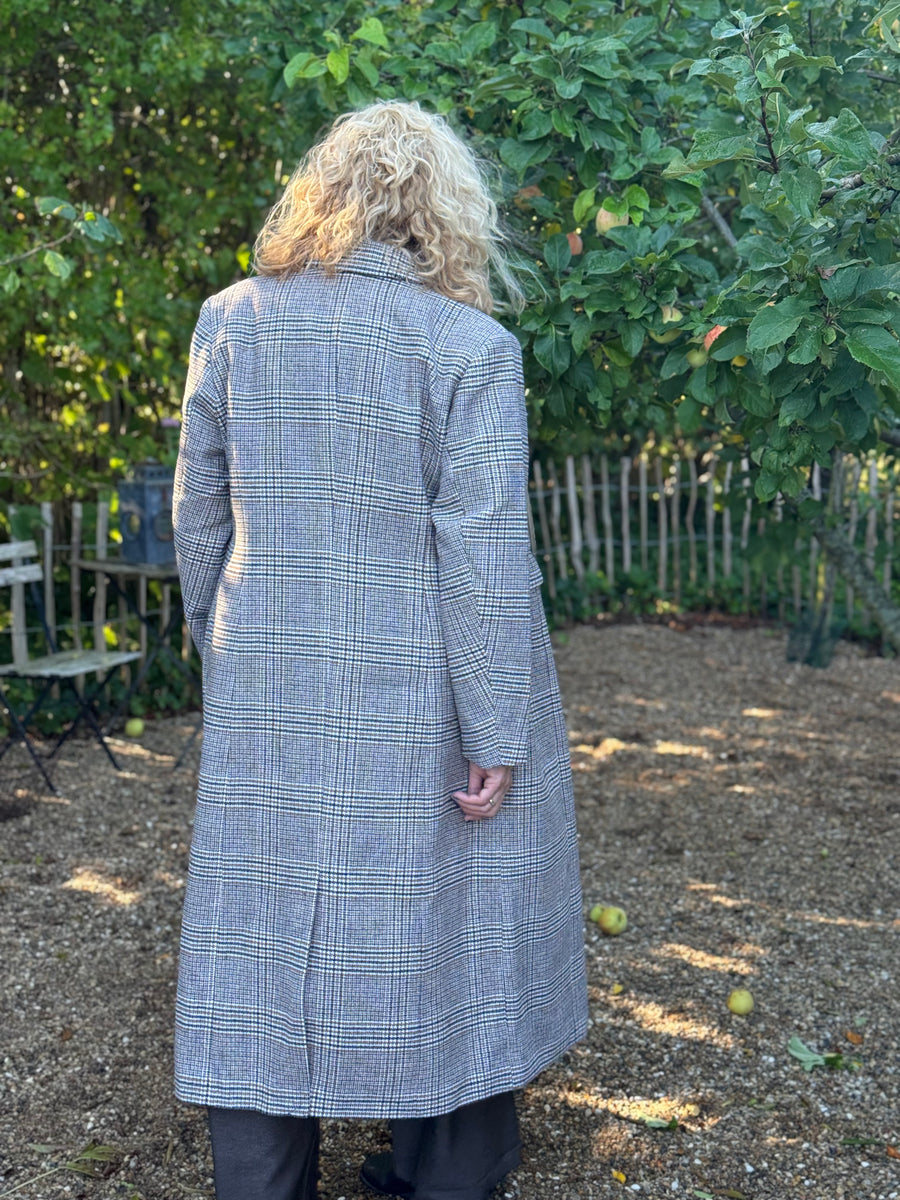 Cream Georg Long Coat - Grey Check