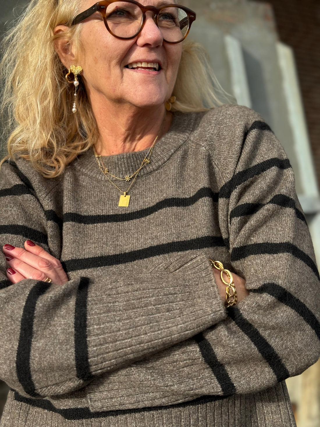 Kaffe Erin Knit Pullover - Morel Melange Black Stripe