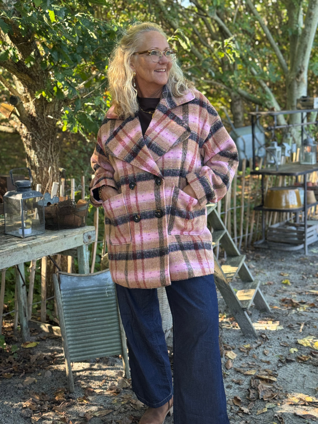 Culture Shila Coat - Brown/Red Check