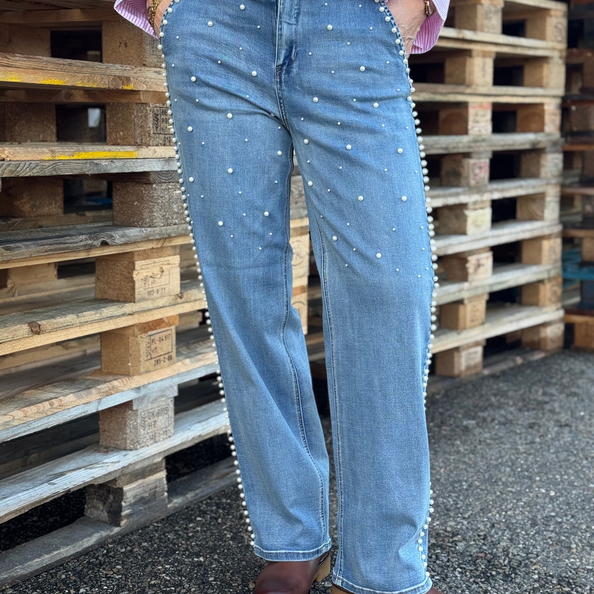 Cream Visti Straight Deco Pant - Miami Light Blue Denim