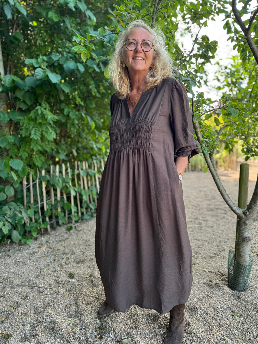 Isay Ane V-Neck Dress - Dark Brown