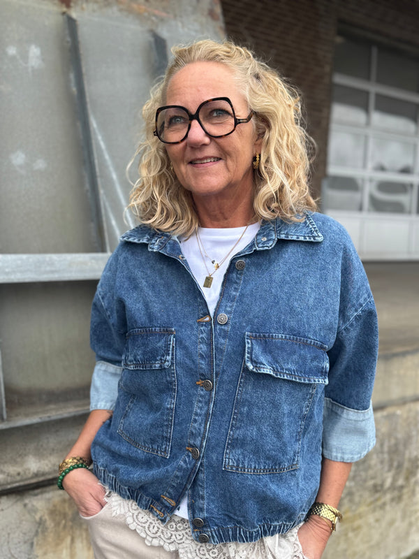 Black Colour Izzy Denim Jacket - Mid Blue
