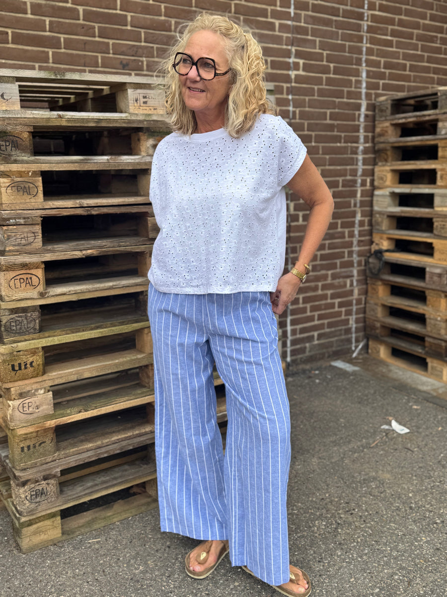 Culture Arletty Pants - Powder Blue/Gardenia Stripe