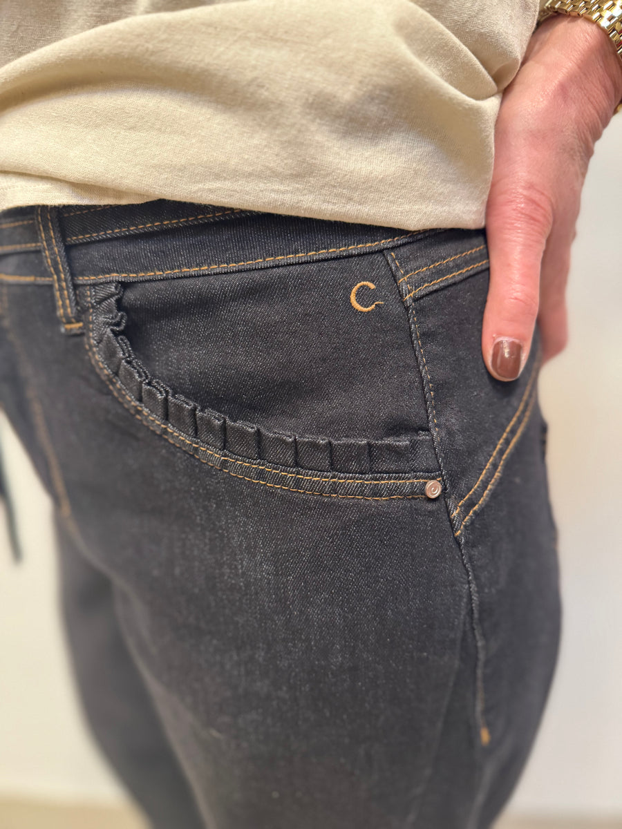 Cream Caysa Ankl Barrel Jeans - Black Washed Denim