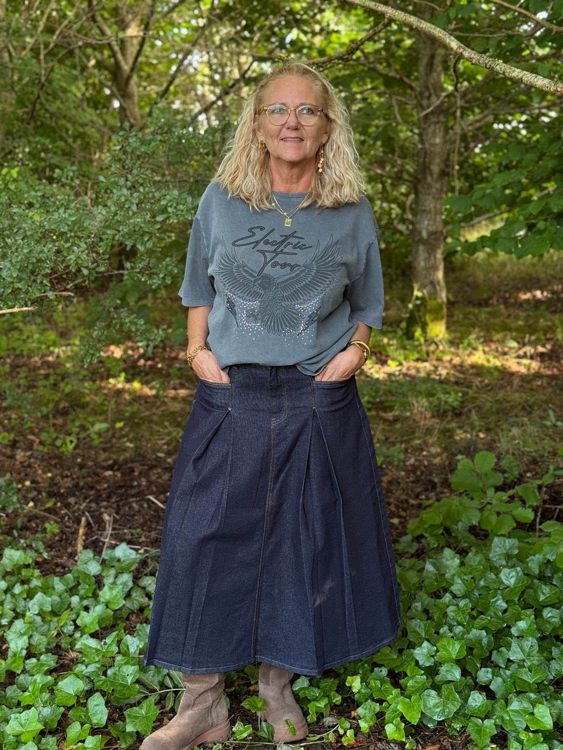 Cream Robina Denim Skirt - Chicago Dark Denim