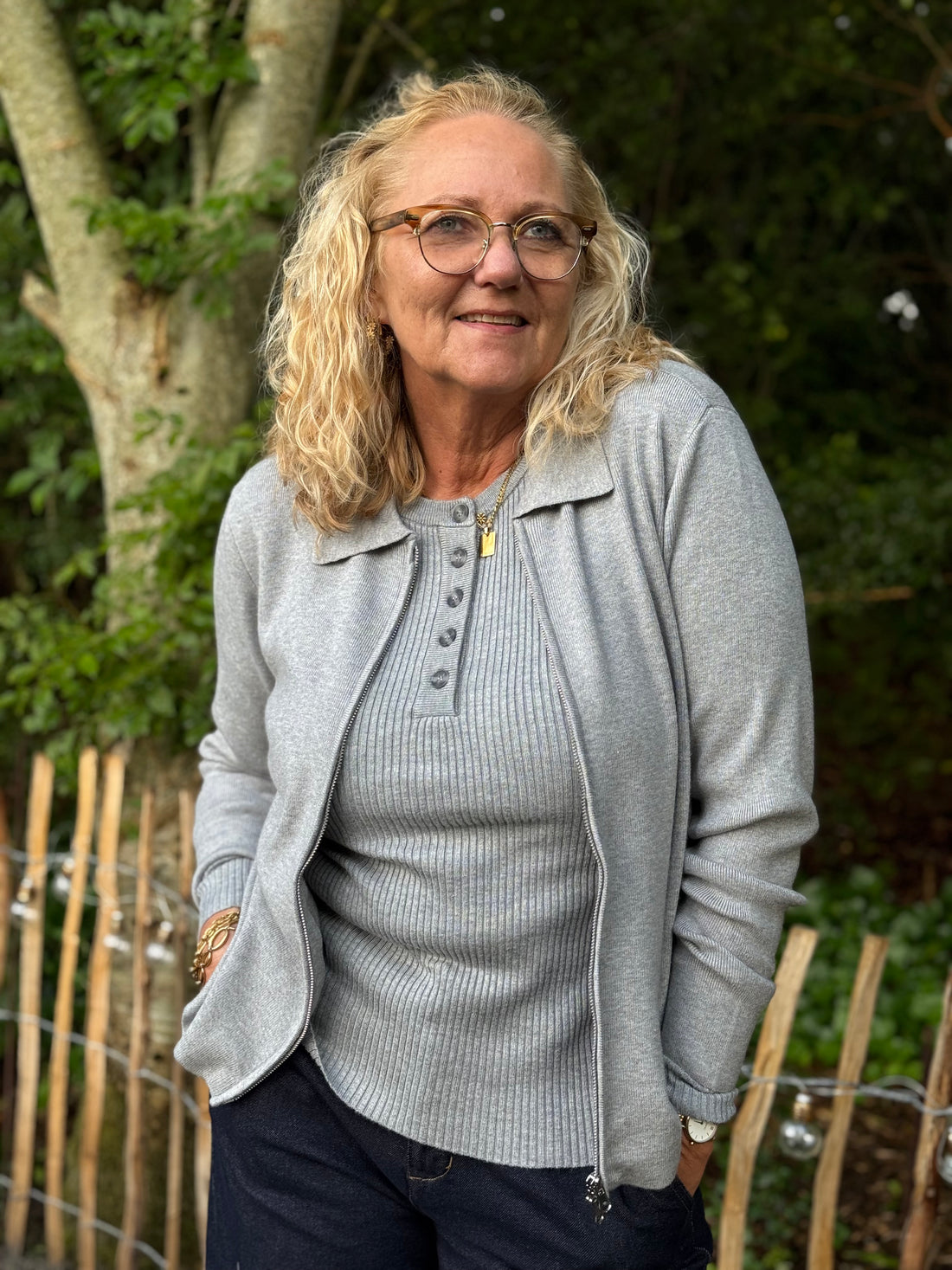 Kaffe Visja Polo Cardigan - Grey Melange