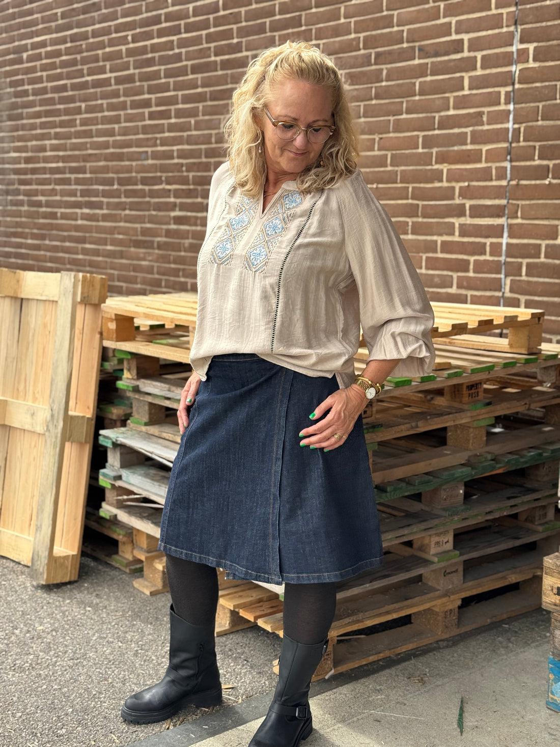 Black Colour Russel Short Wrap Skirt - Dark Denim