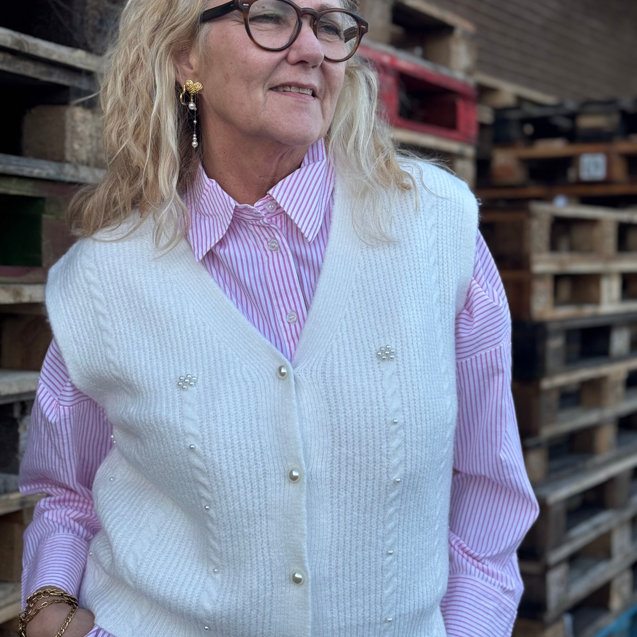 Cream Klementine Knit Vest - Whisper White