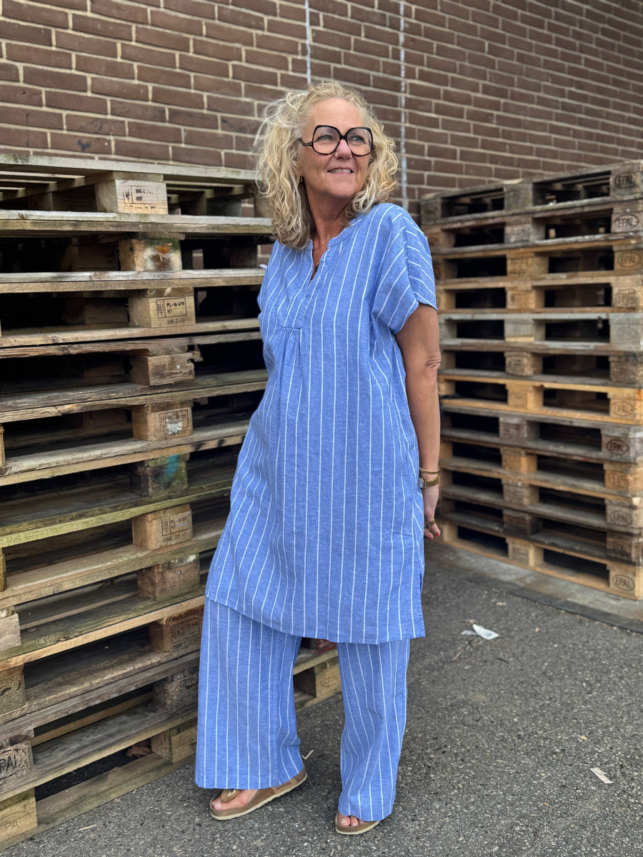 Culture Arletty Dress - Powder Blue/ Gardenia Stripe