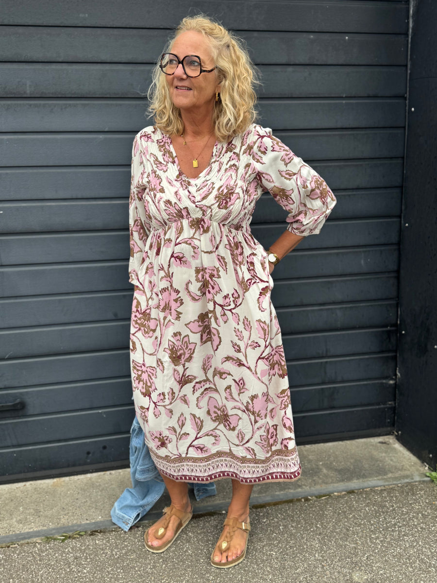 Cream Tiah Smock Dress - Pink Flower