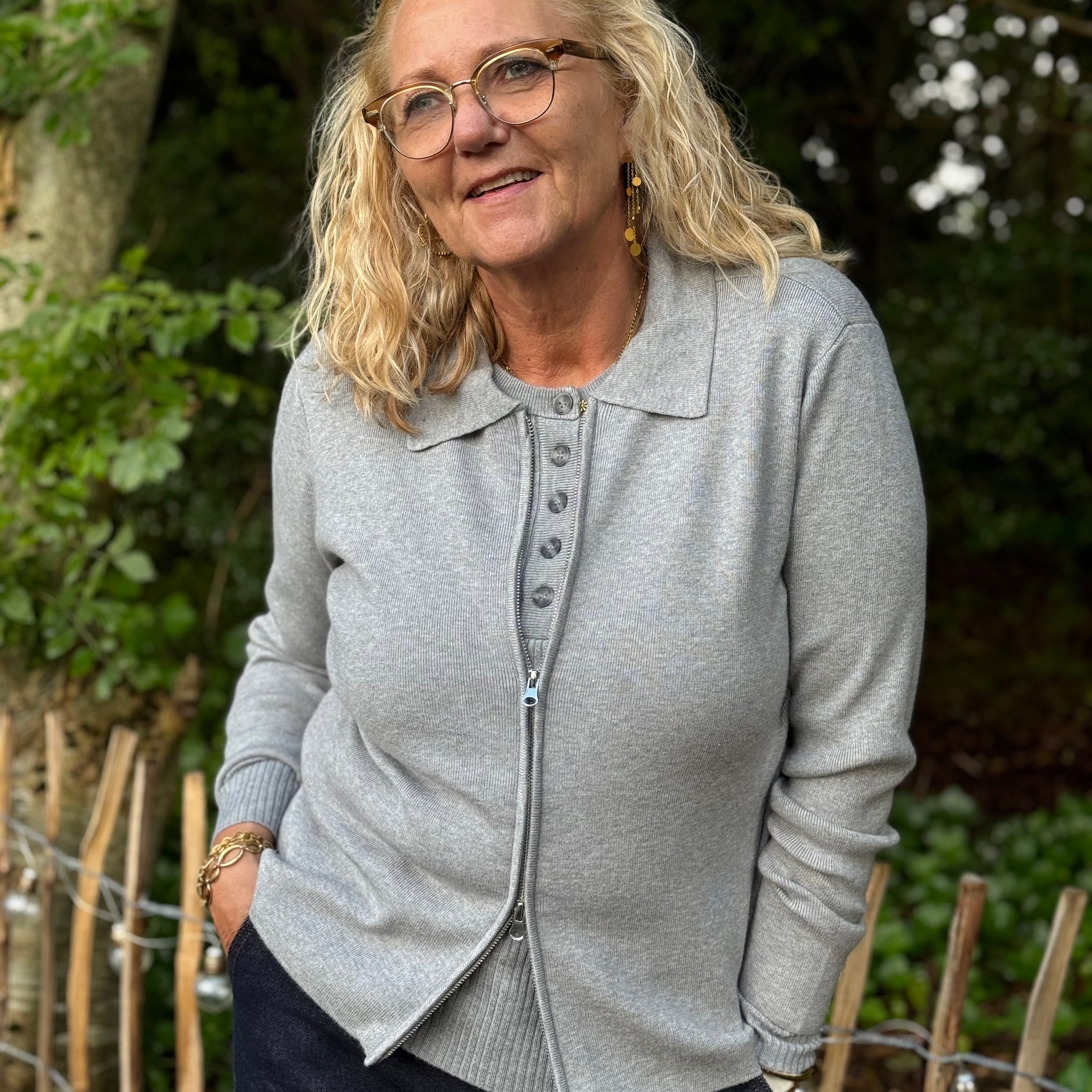 Kaffe Visja Polo Cardigan - Grey Melange
