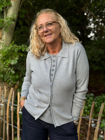 Kaffe Visja Polo Cardigan - Grey Melange