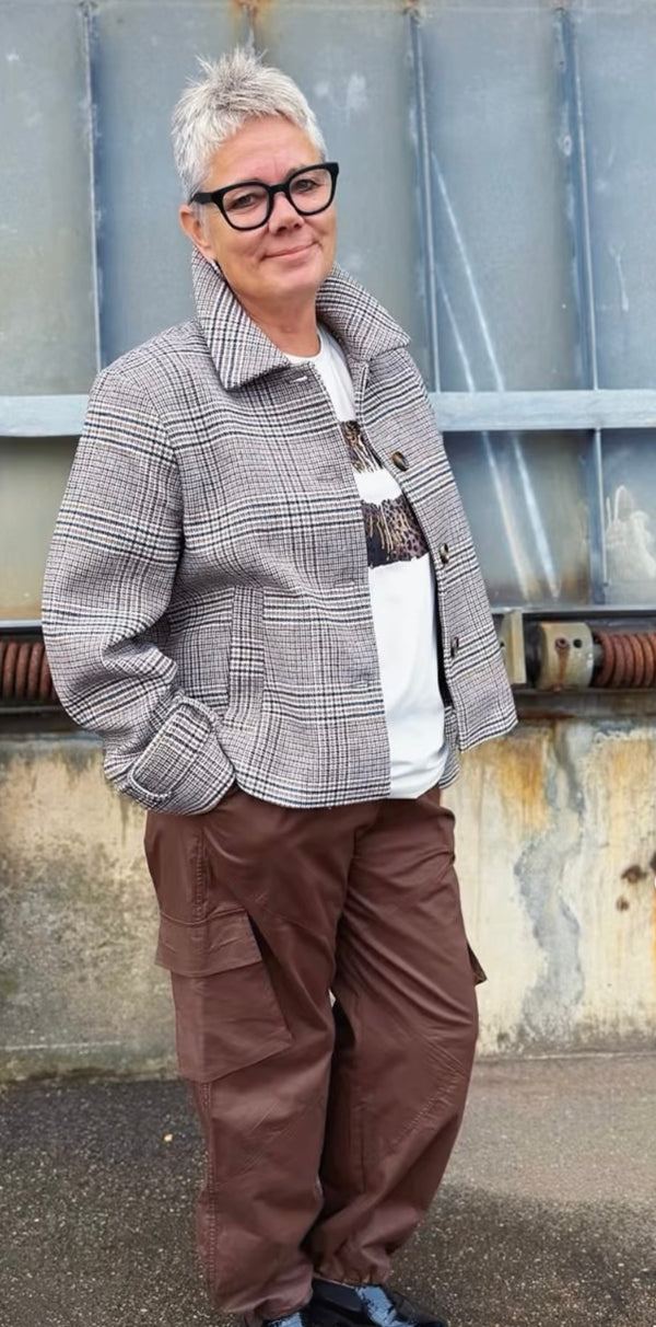 Cream Georg Short Coat - Grey Check