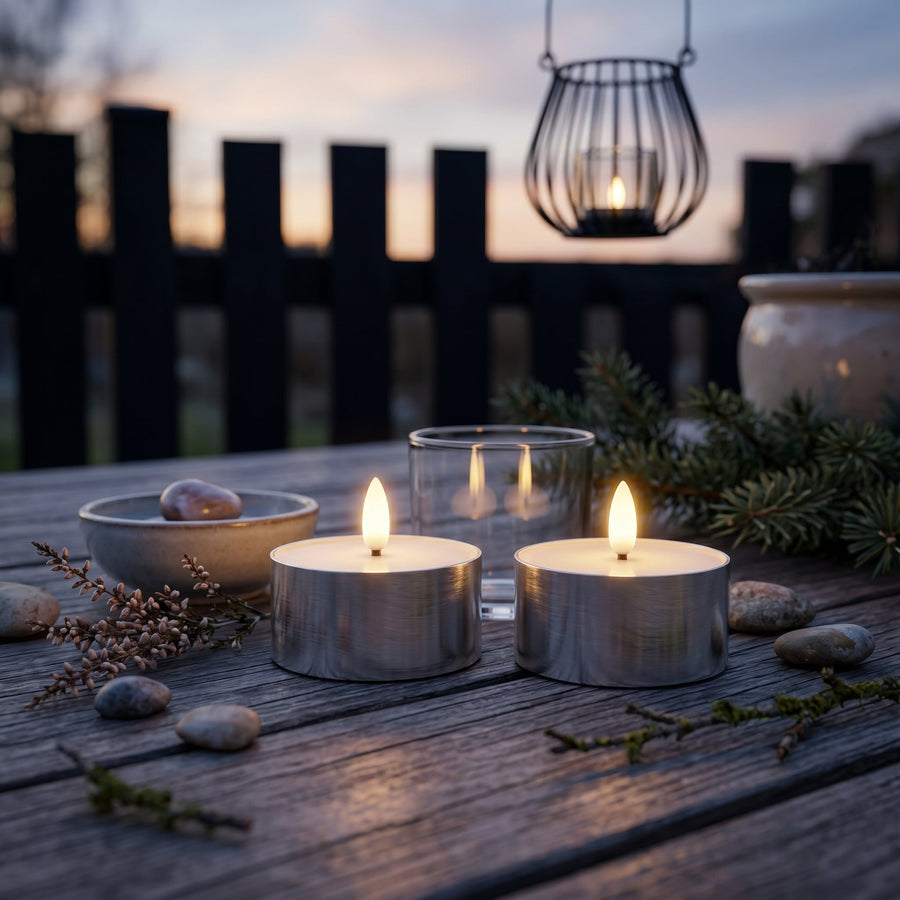 Outdoor LED Fyrfadslys 2-pak - Realistisk 3D Flamme - Sølv