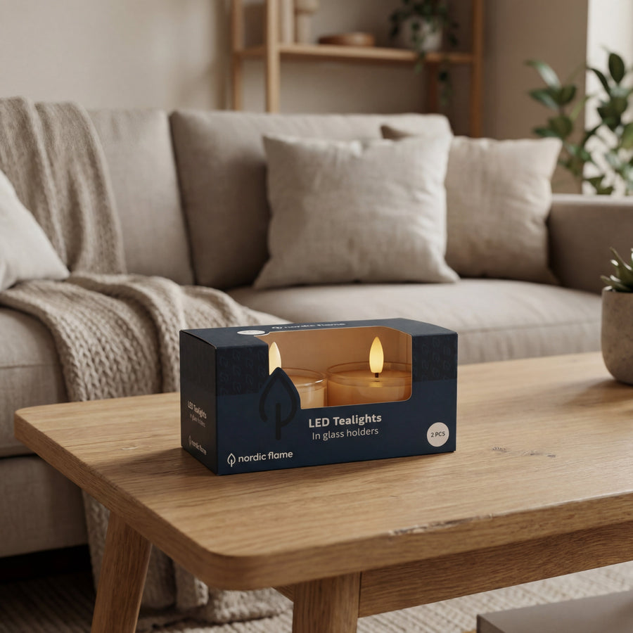 Jumbo LED fyrfadslys i glas - Amber - Nordic Flame
