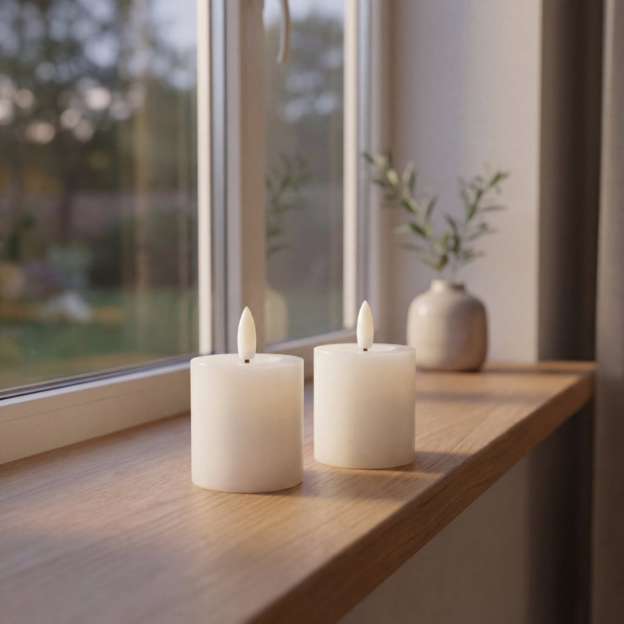 Små LED Bloklys - 2-Pak Hvid - Nordic Flame