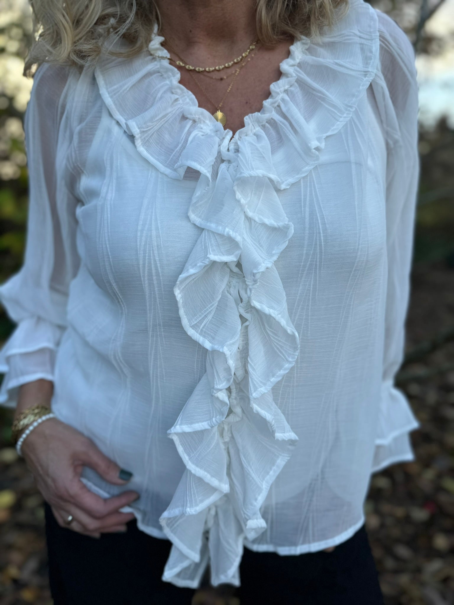 Cream Sadia Flounce Blouse