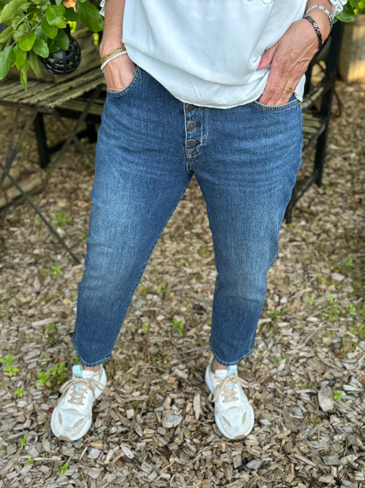 Isay Torino Cropped Jeans - Dark Marble Denim