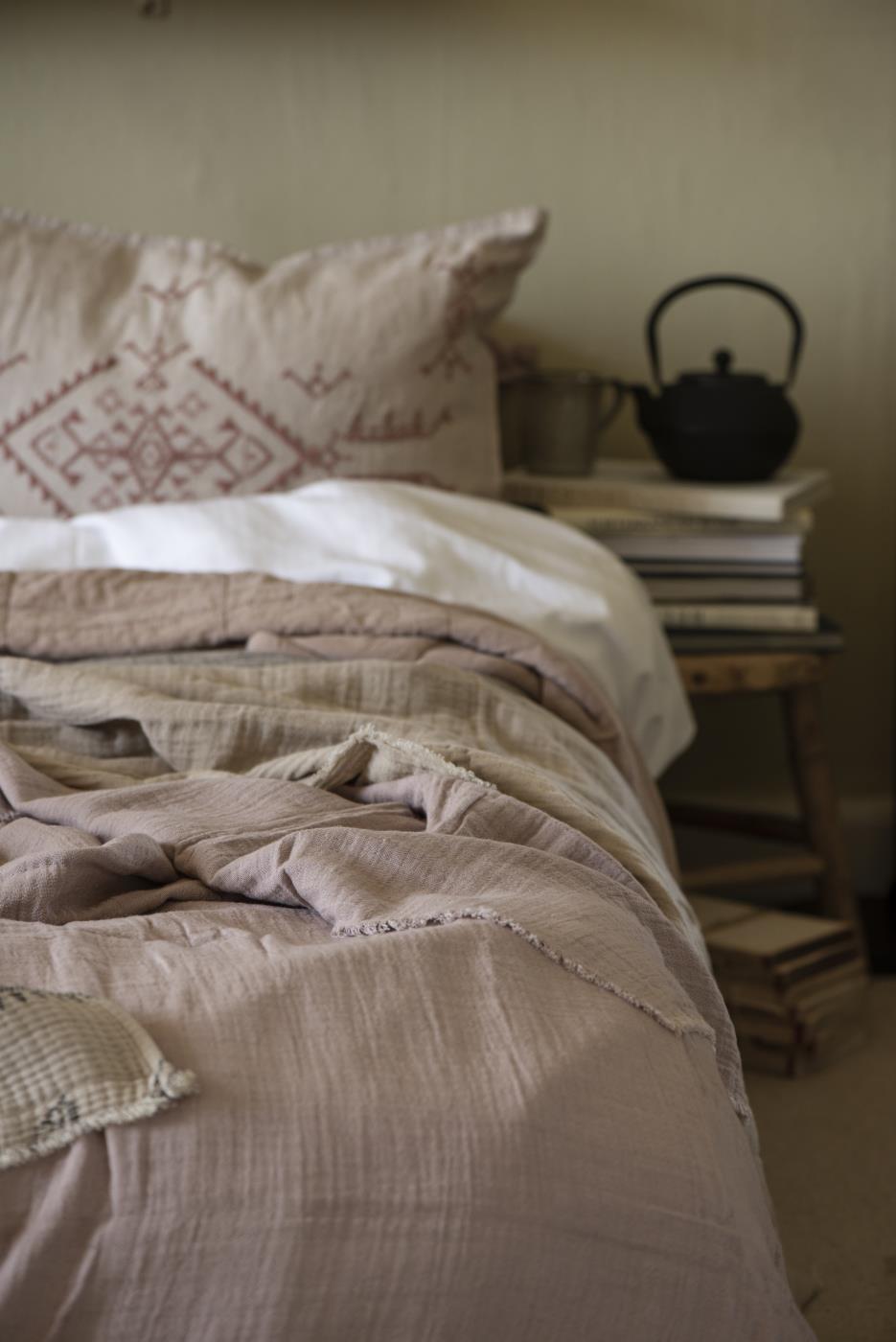 Ib Laursen - Vintage quilt sengetæppe dobbelt burned rose