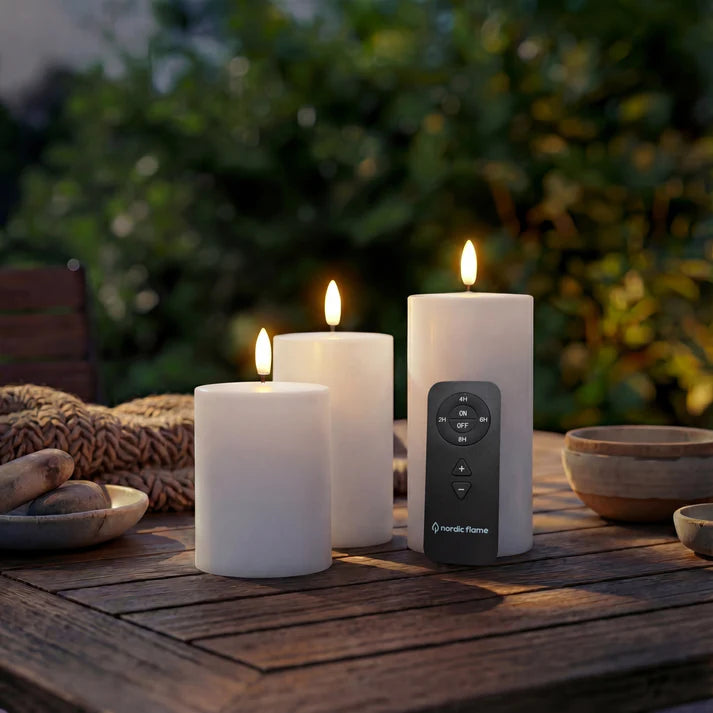 Udendørs 3-Pak Nordic flame LED-lys inkl fjernbetjening - Hvid