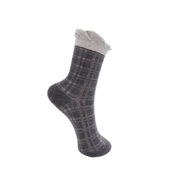 Black Colour Checkie Sock - Dark Grey