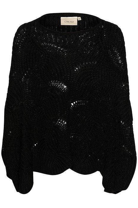 Cream Mistletoe Knit Poncho - Black