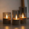 Outdoor LED-lys med Trælook & Røget Glas – Sæt med 3 stk. | IP44 | 500 timers batteritid