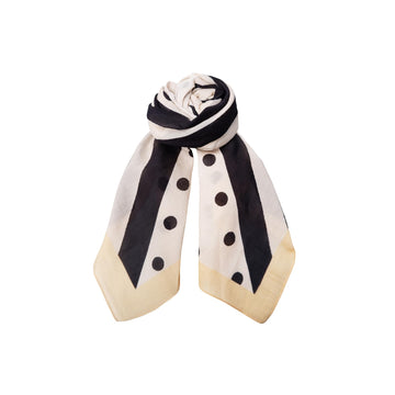 Black Colour Estelle Mini Scarf - Creme