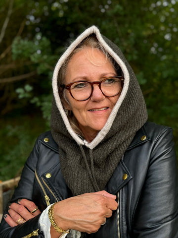 Cream CRWaban Big Knit Hood - Mørkegrå