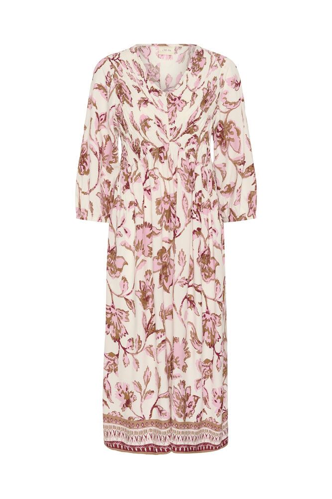 Cream Tiah Smock Dress - Pink Flower