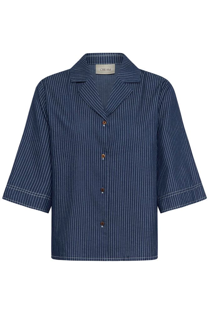 Cream Agate Boxy Shirt - Rossland Pinstriped Denim