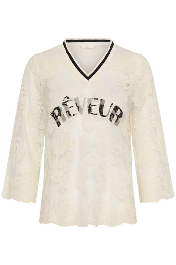 Cream Mira 1/2 SL Blouse - Whisper White