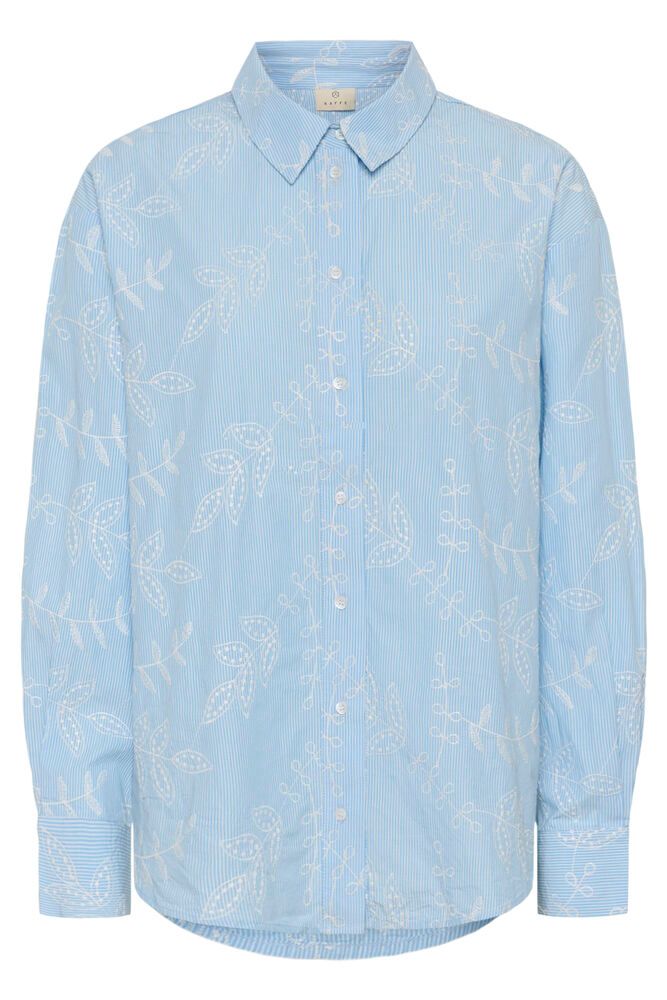Kaffe Marlee Shirt - White Blue Embroidery Stripe
