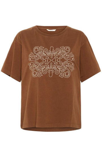 Cream Leona Emb T-shirt - Sorrel Horse