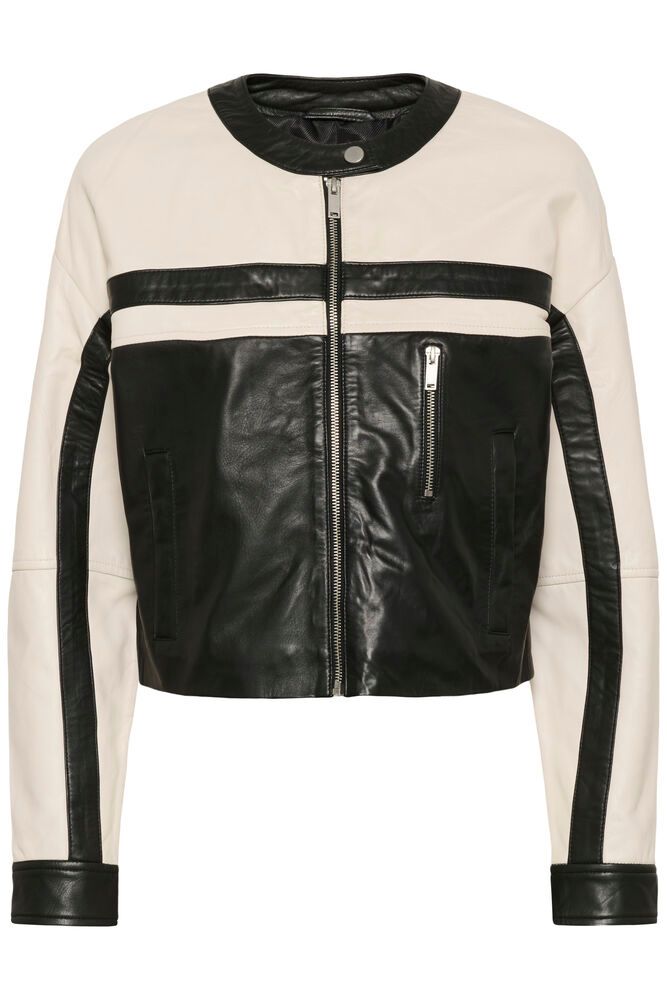 Kaffe Raya Leather Jacket - Black Deep