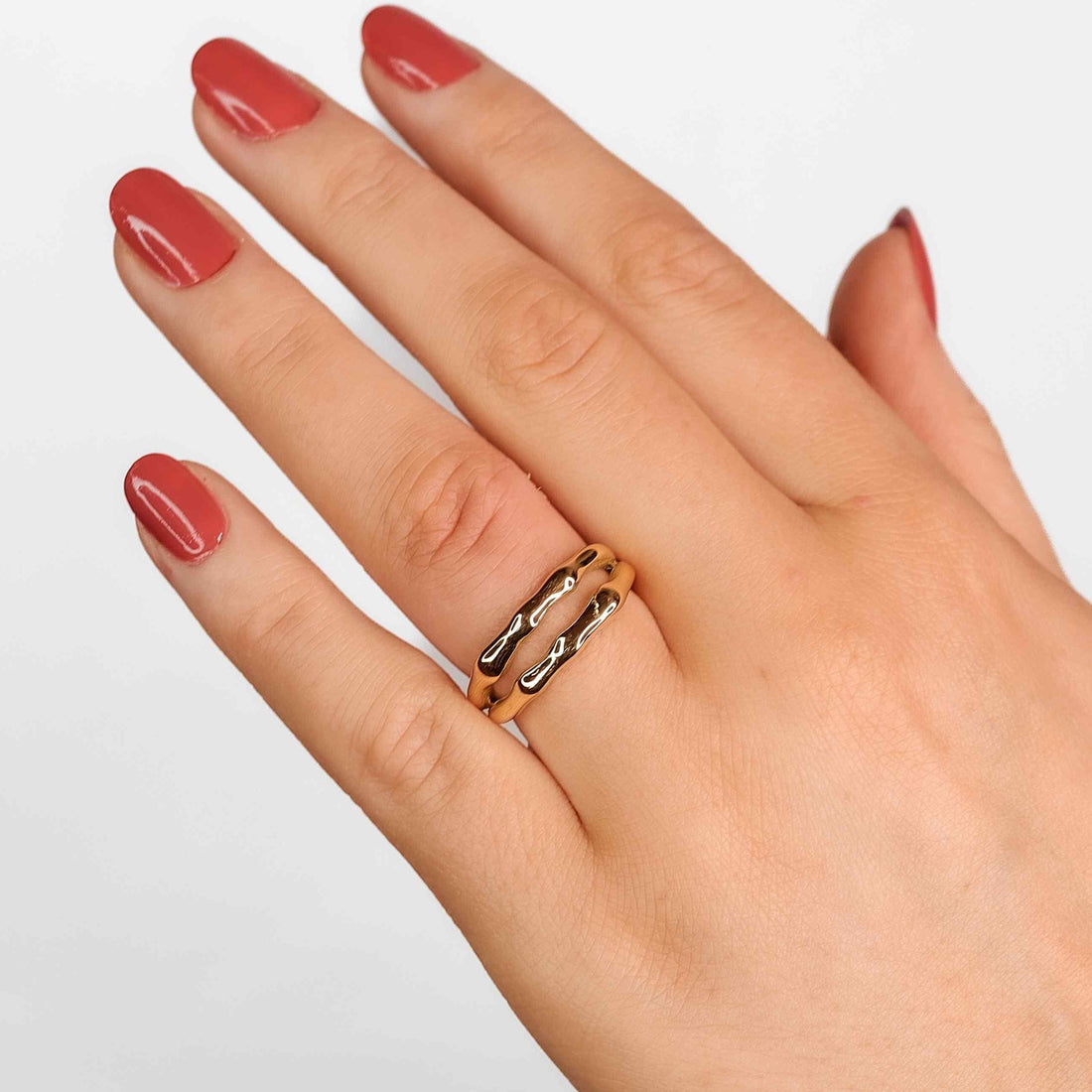 Irregulær Double Ring 18K Guldbelagt - muun studios