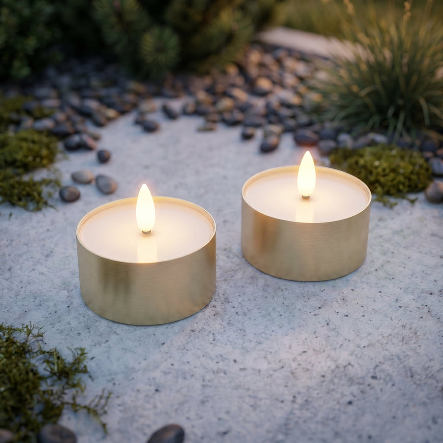Outdoor LED Jumbo Fyrfadslys 2-pak - Realistisk 3D Flamme - Messing