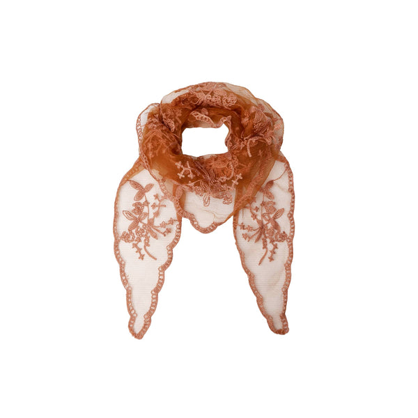 Black Colour Miriana Triangle Lace Scarf - Tobacco