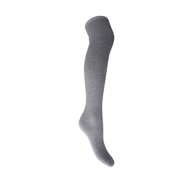 Black Colour Malika Kneehigh Rib Sock - Light Grey