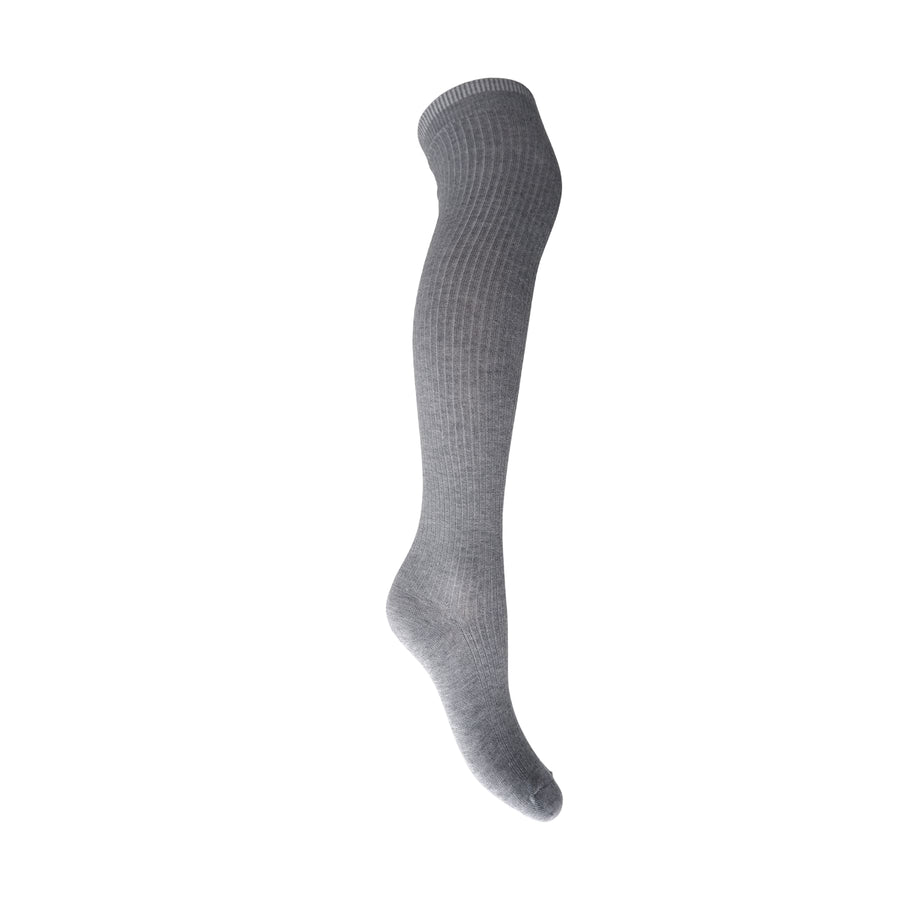 Black Colour Malika Kneehigh Rib Sock - Light Grey