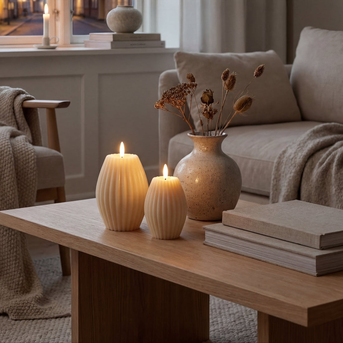 Delight LED Bloklys Rillemønster - Creme