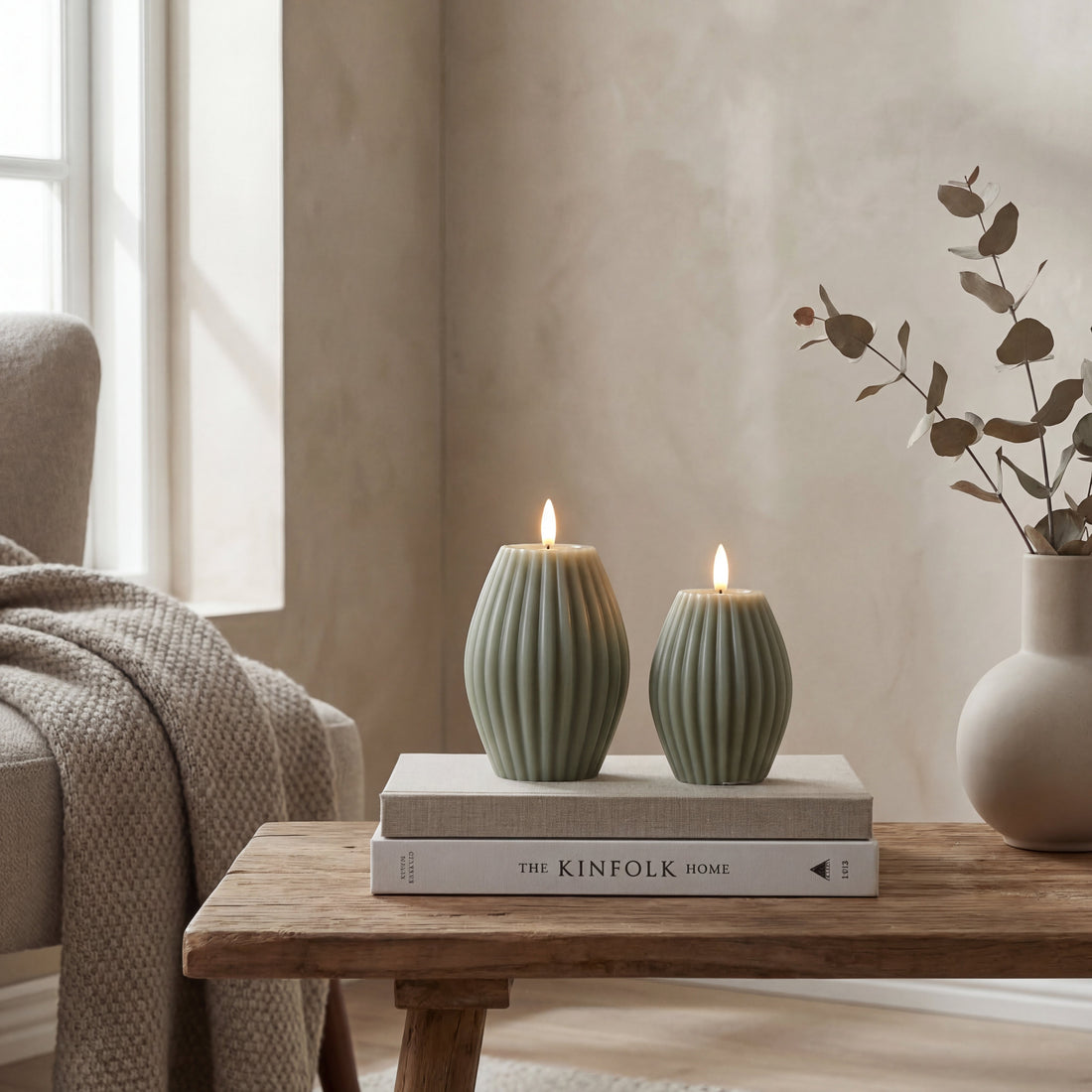 Delight LED Bloklys Rillemønster – Salvie grøn