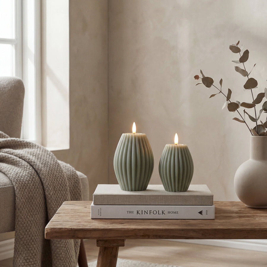 Delight LED Bloklys Rillemønster – Salvie grøn
