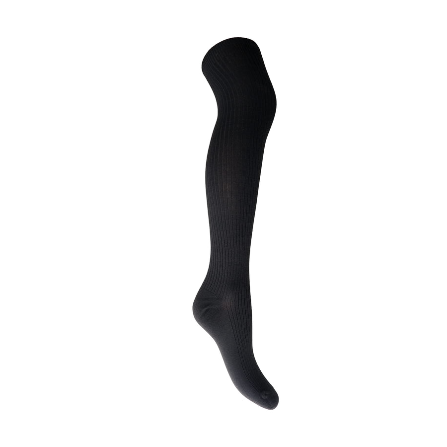 Black Colour Malika Kneehigh Rib Sock - Black