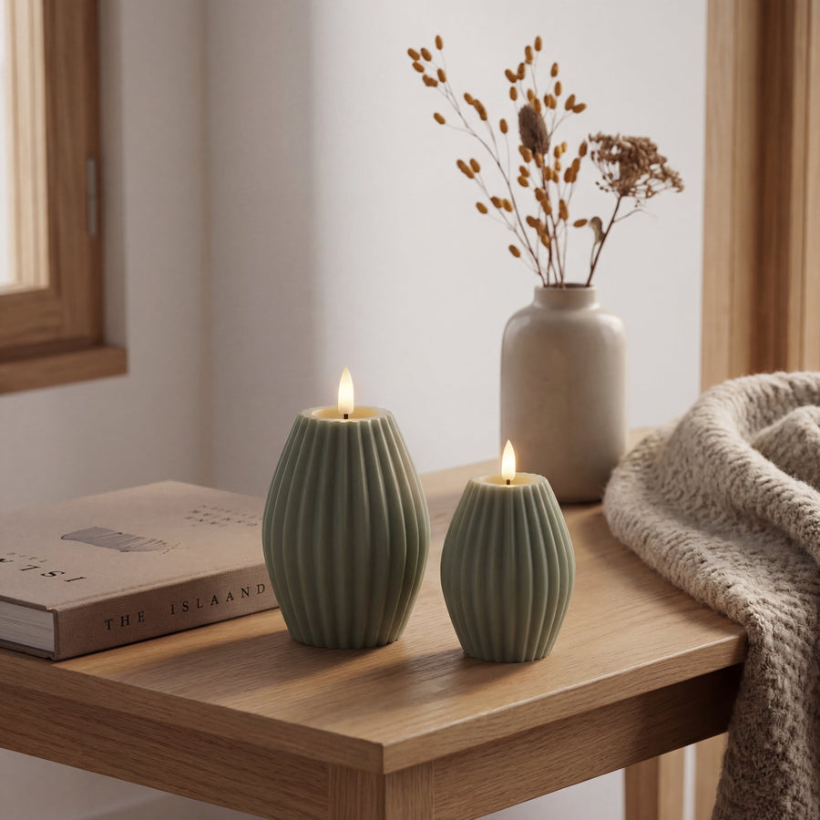 Delight LED Bloklys Rillemønster – Salvie grøn
